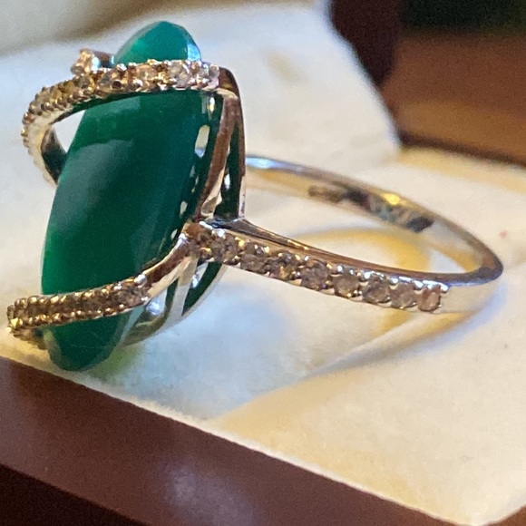☘️ Green Onyx White Zircon Ring in Platinum Over Sterling Silver 10.90 ctw - Picture 5 of 11